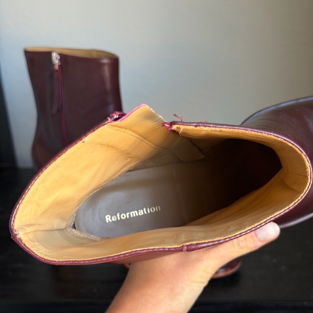 Reformation Gillian Burgundy Leather Ankle Boots - Picture 13 of 15